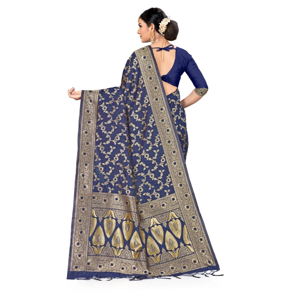Women's Banarasi Silk Saree (Neavy blue, 5-6mtrs)