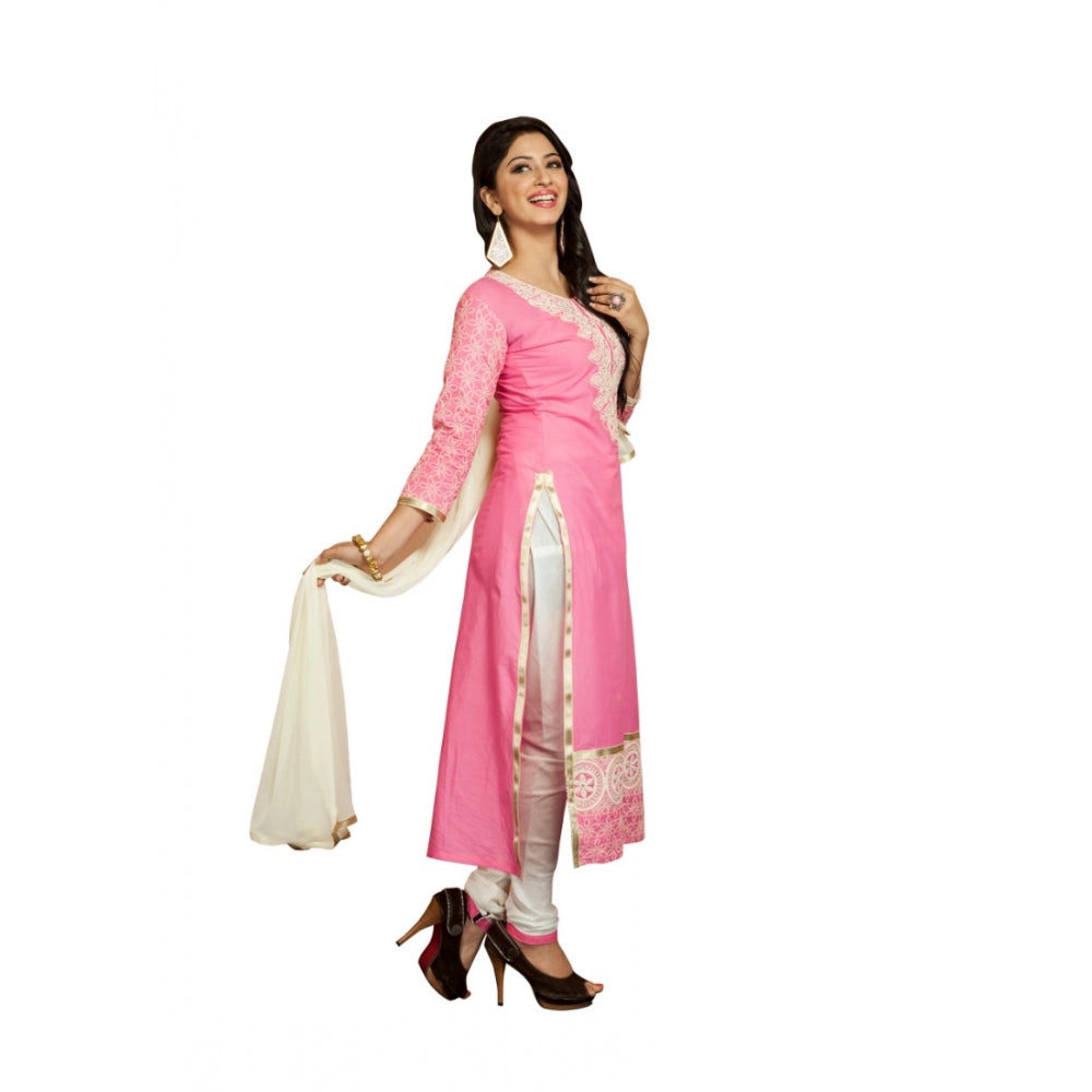 Women's Georgette Unstitched Salwar Suit-Material With Dupatta (Pink & White,2.2 Mtrs)