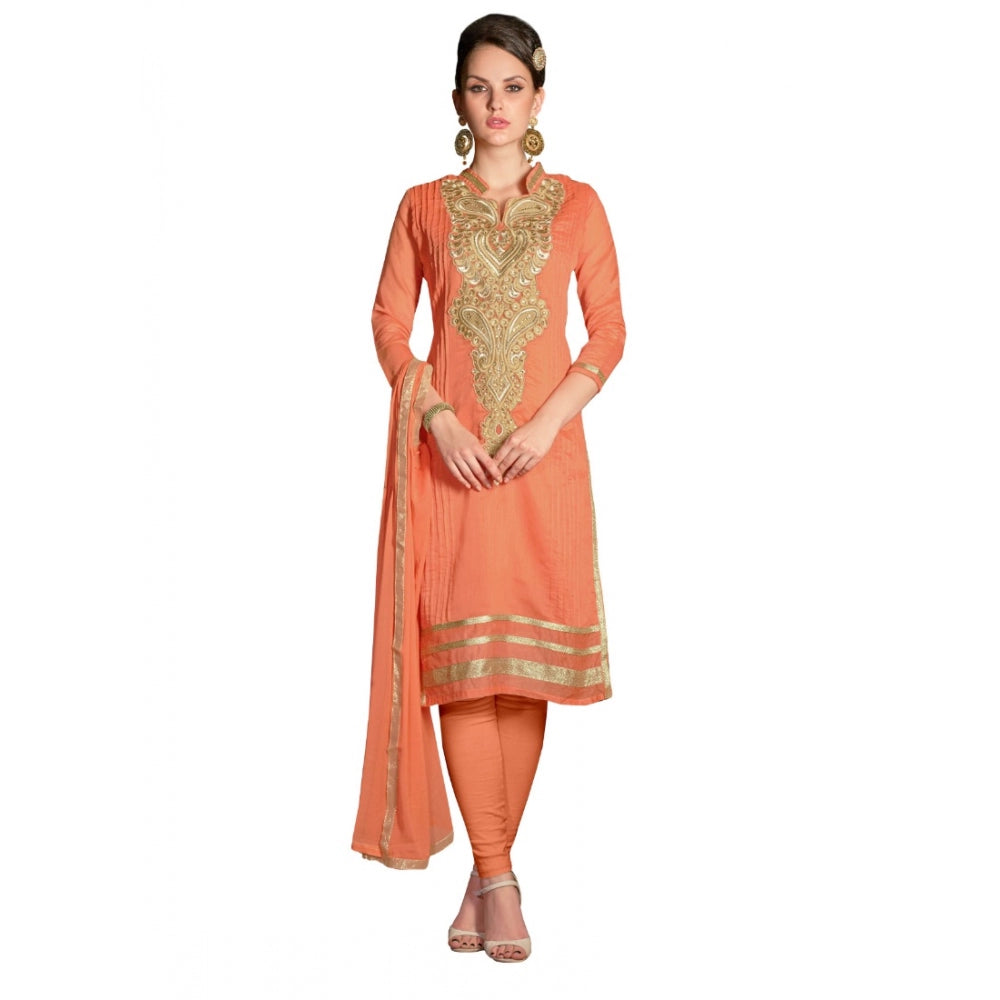 Women's Chanderi Unstitched Salwar Suit-Material With Dupatta (Orange,2.2 Mtrs)