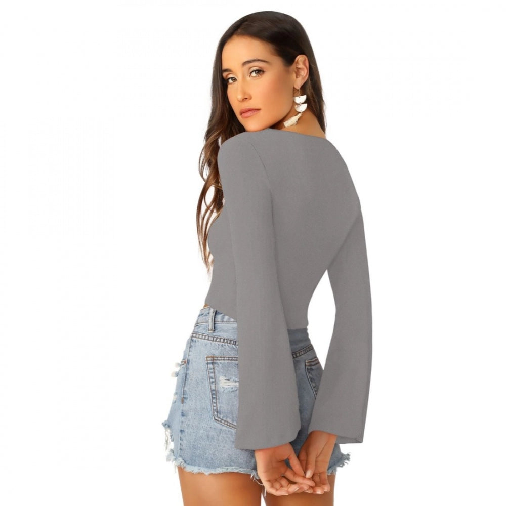 Women's 95% Polyester 5% Spandex Western Wear Tops (Grey)