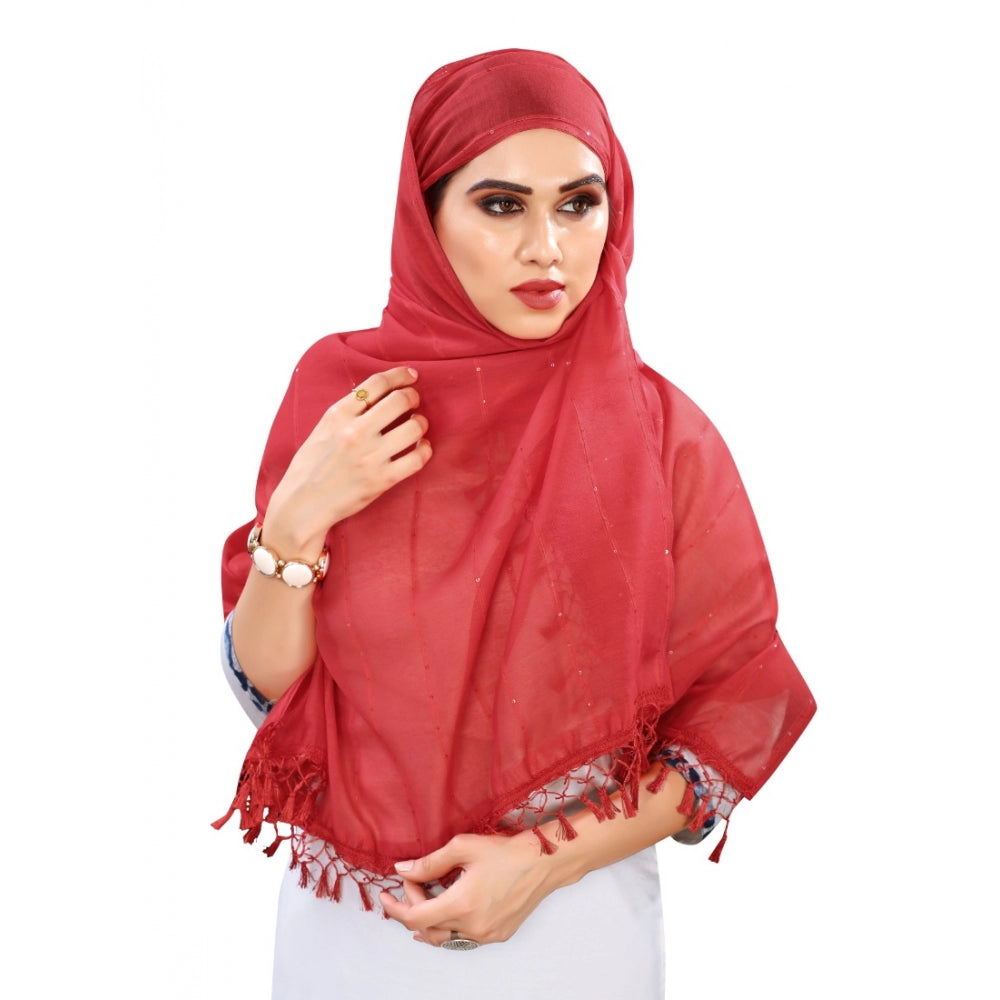 Women's Cotton Silk Strips Printed Dupatta (Maroon, Length:2-2.4 mtr)