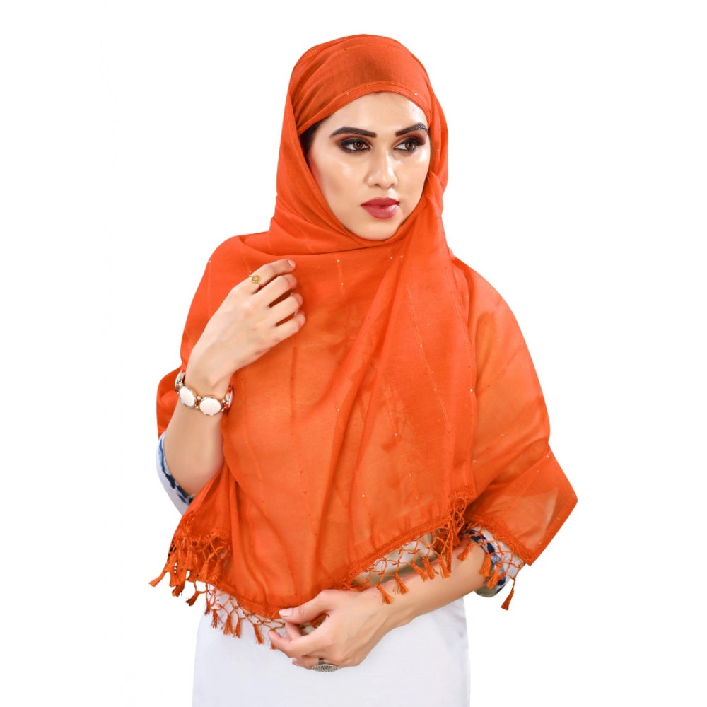 Women's Cotton Silk Strips Printed Dupatta (Orange, Length:2-2.4 mtr)