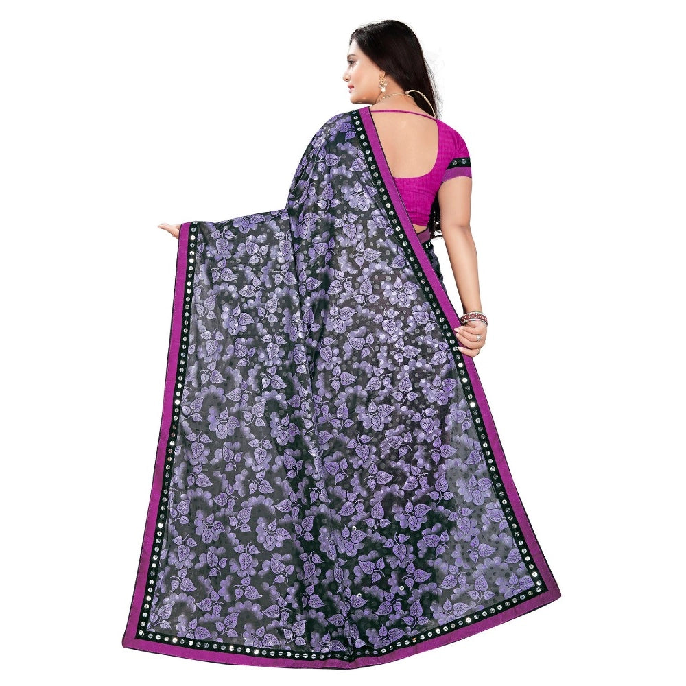 Women's Lycra Blend Saree with Blouse (Purple, 5-6 Mtrs)