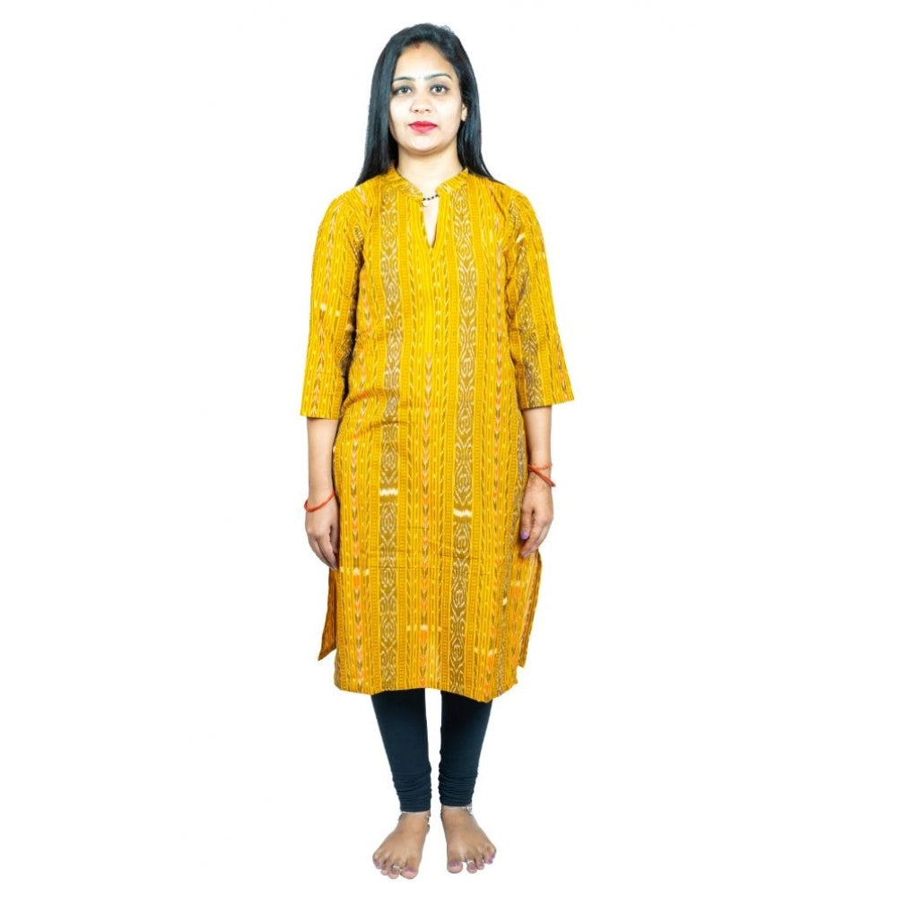 Women's Sambalpuri Certified Handloom Pure Cotton Straight Kurti (Yellow)