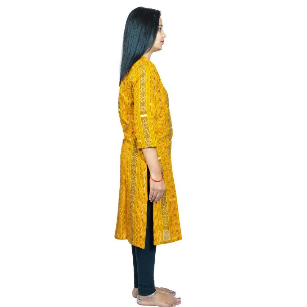 Women's Sambalpuri Certified Handloom Pure Cotton Straight Kurti (Yellow)