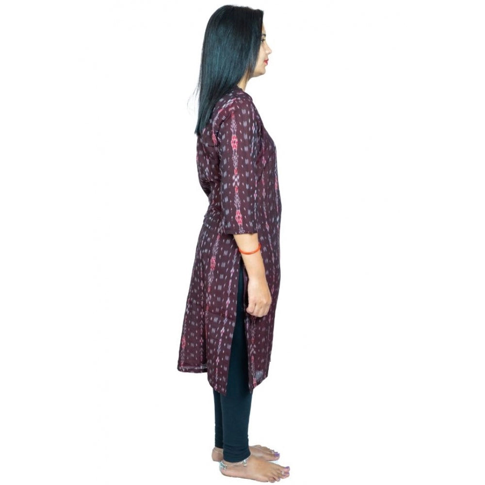 Women's Sambalpuri Certified Handloom Pure Cotton Straight Kurti (Brown)