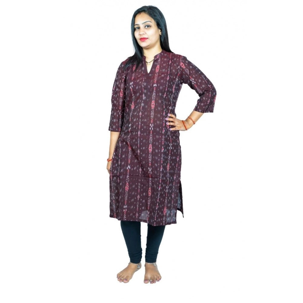 Women's Sambalpuri Certified Handloom Pure Cotton Straight Kurti (Brown)