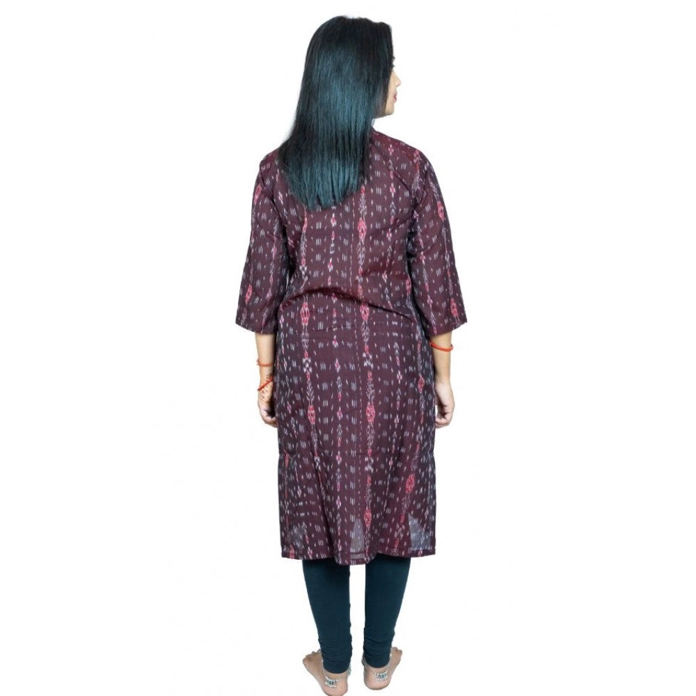 Women's Sambalpuri Certified Handloom Pure Cotton Straight Kurti (Brown)