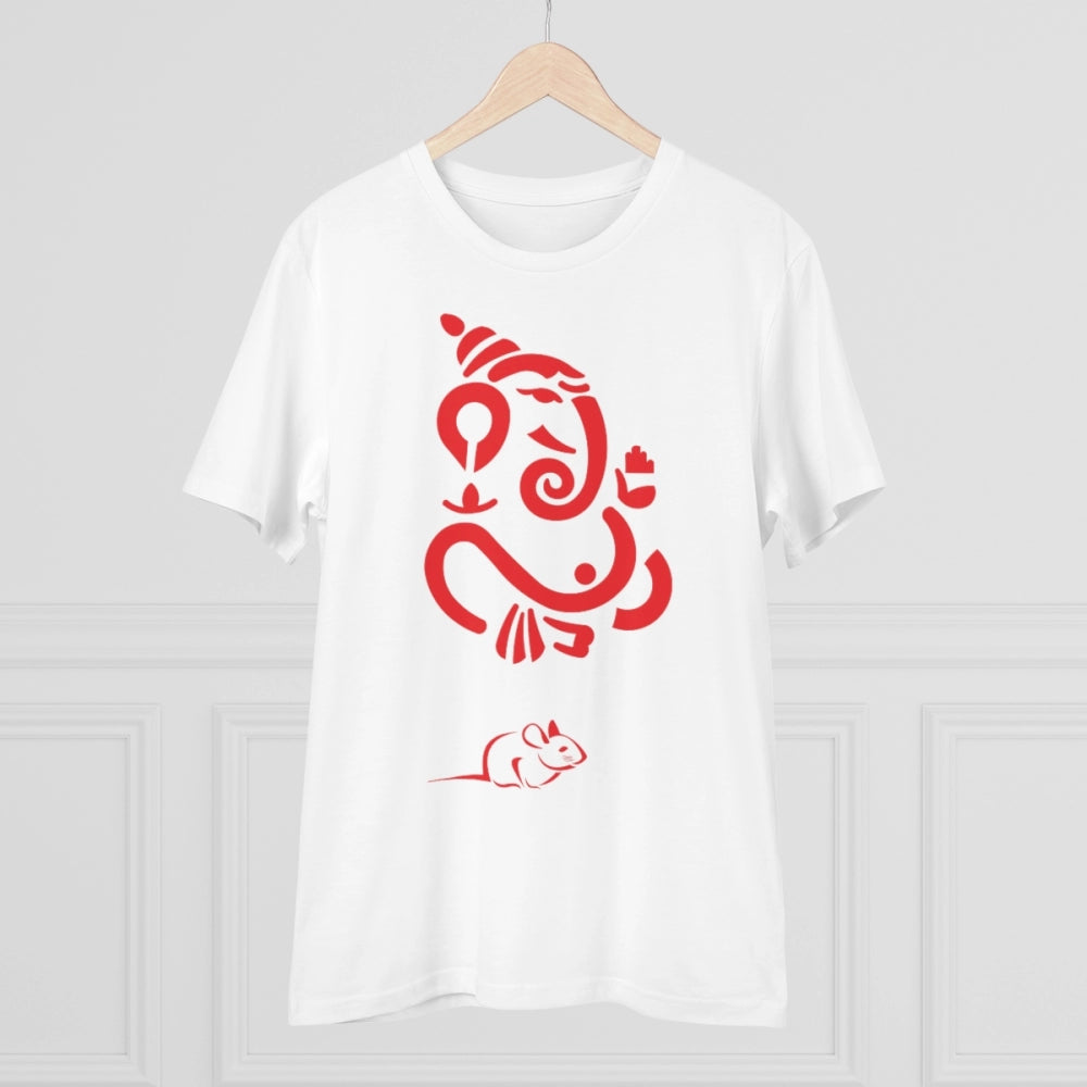 Men's PC Cotton Ganesh Printed T Shirt (Color: White, Thread Count: 180GSM)