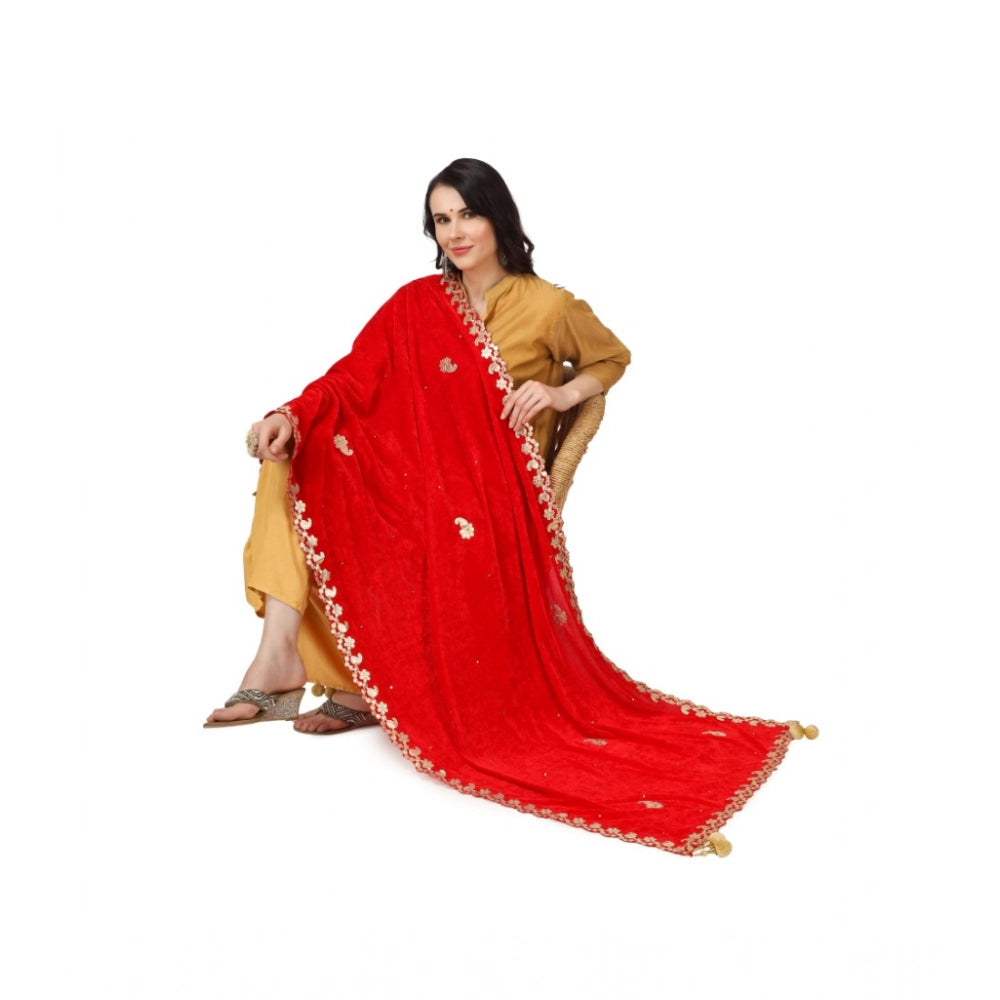 Women's Velvet Gotta Patti Dupatta (Red, Length: 2.25 to 2.50 Mtr)