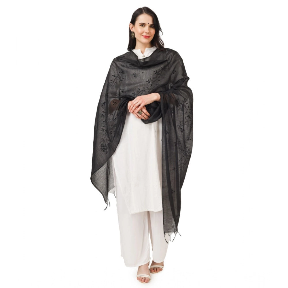 Women's Cotton Embroidered Dupatta (Black, Length: 2.25 to 2.50 Mtr)