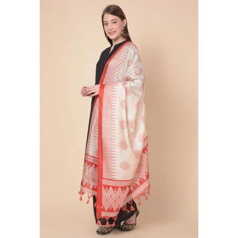 Women's Art Silk Printed Dupatta (Red, Length: 2.25 to 2.50 Mtr)