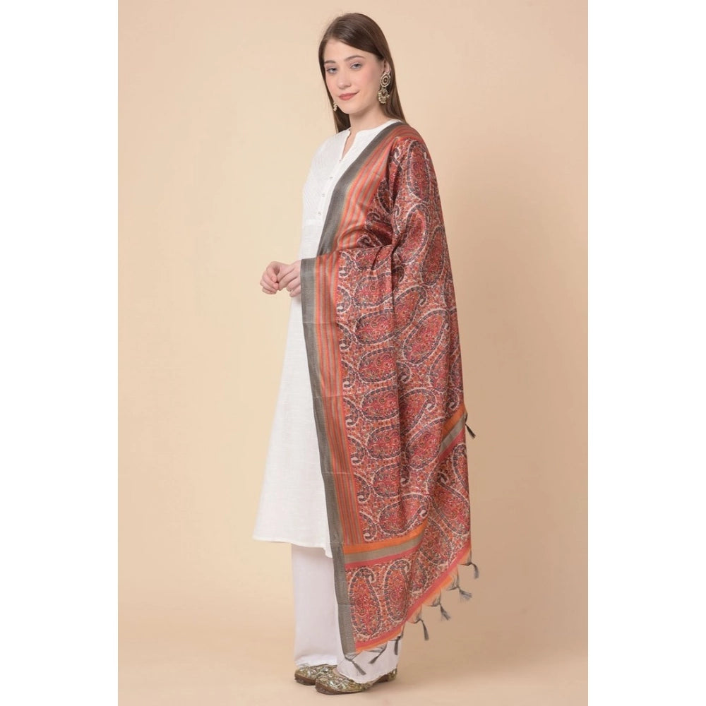 Women's Art Silk Printed Dupatta (Orange, Length: 2.25 to 2.50 Mtr)