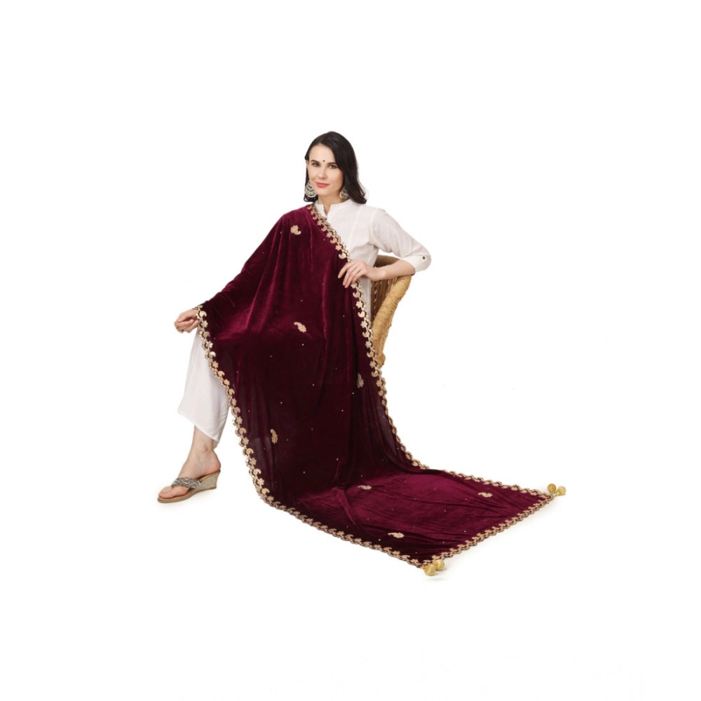 Women's Velvet Gotta Patti Dupatta (Purple, Length: 2.25 to 2.50 Mtr)