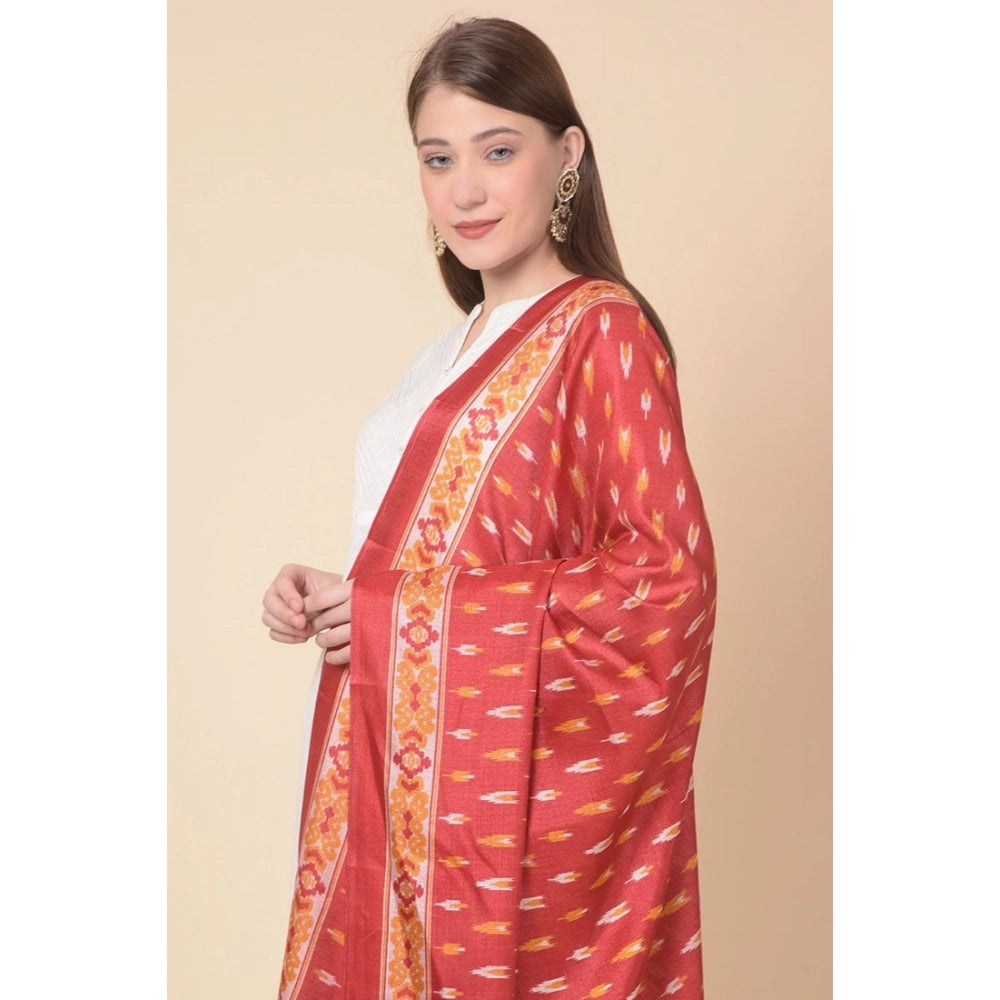 Women's Art Silk Printed Dupatta (Red, Length: 2.25 to 2.50 Mtr)