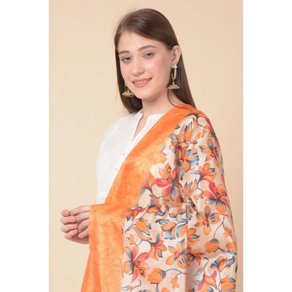 Women's Art Silk Printed Dupatta (Orange, Length: 2.25 to 2.50 Mtr)