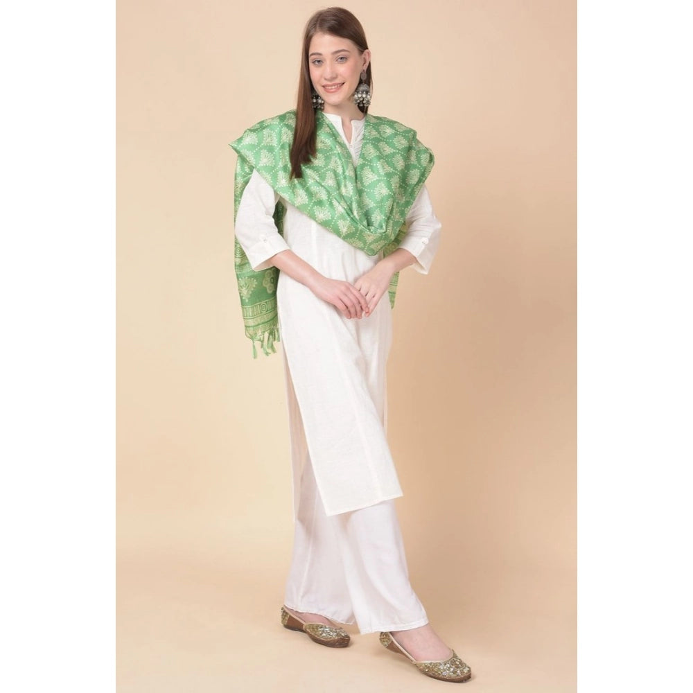 Women's Art Silk Printed Dupatta (Light Green, Length: 2.25 to 2.50 Mtr)