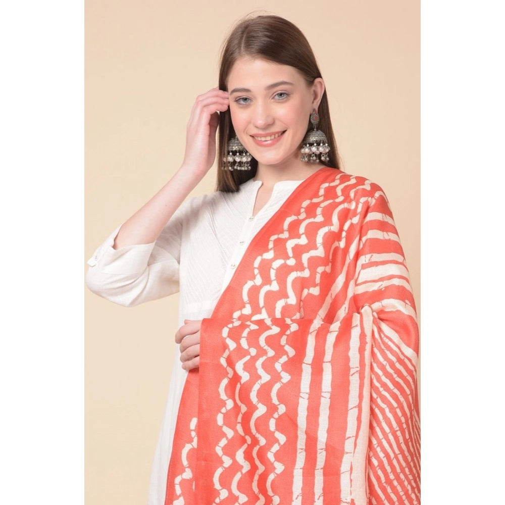 Women's Art Silk Printed Dupatta (Orange, Length: 2.25 to 2.50 Mtr)