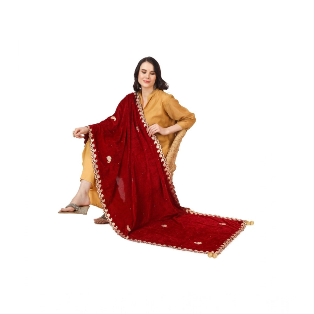 Women's Velvet Gotta Patti Dupatta (Maroon, Length: 2.25 to 2.50 Mtr)
