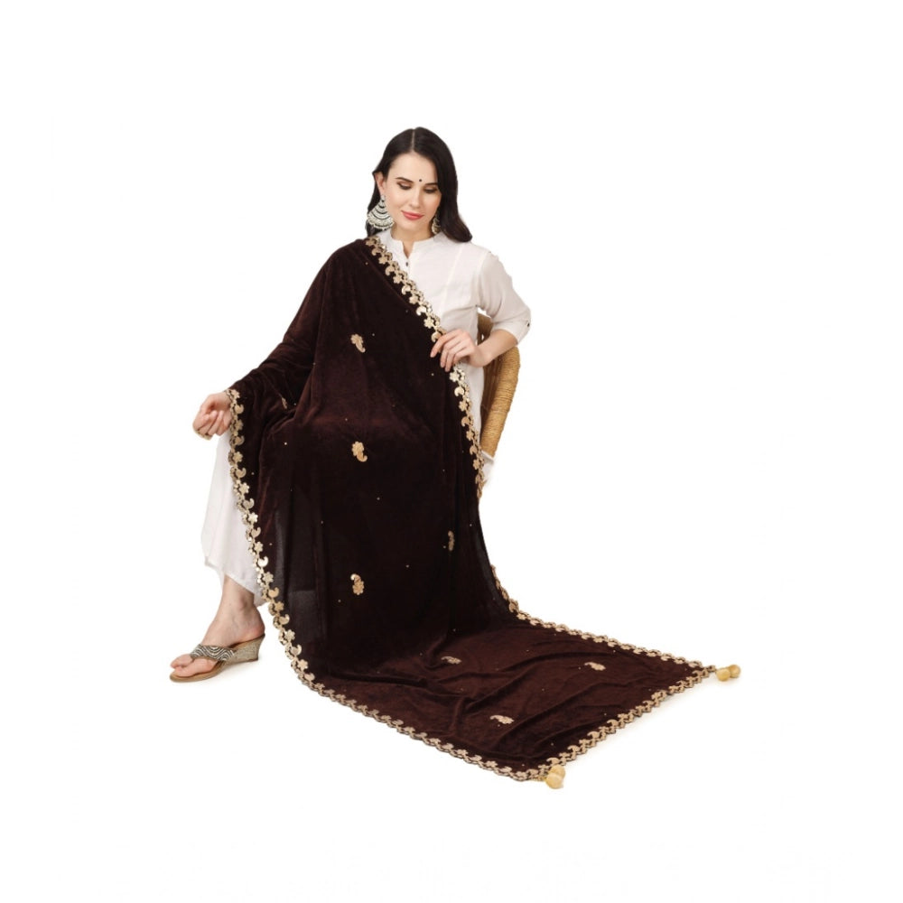 Women's Velvet Gotta Patti Dupatta (Brown, Length: 2.25 to 2.50 Mtr)