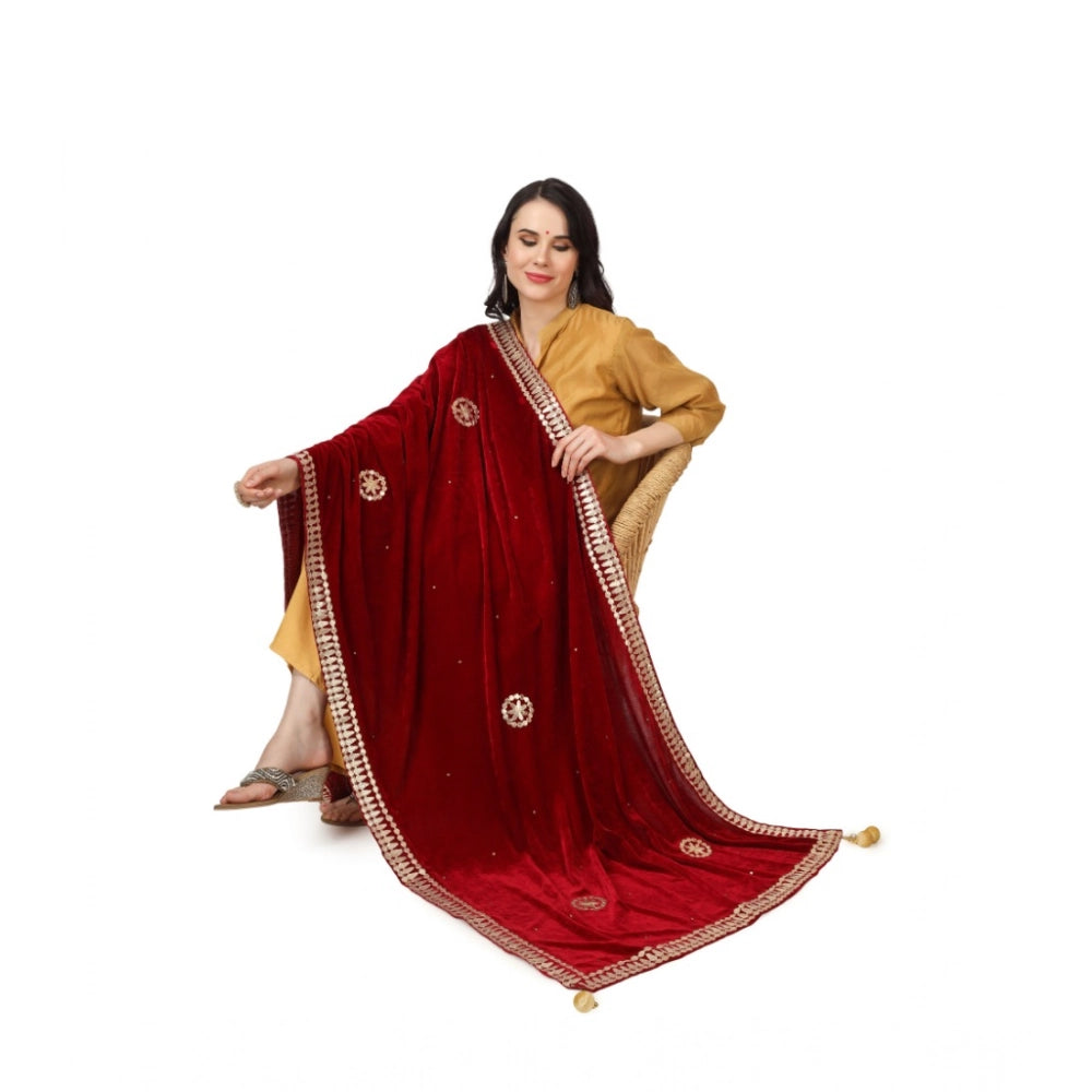 Women's Velvet Gotta Patti Dupatta (Maroon, Length: 2.25 to 2.50 Mtr)