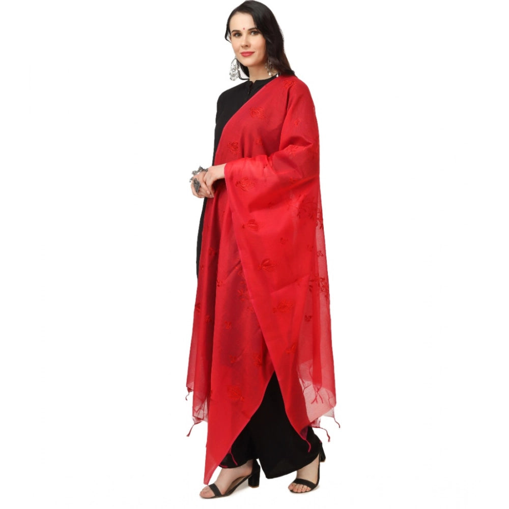 Women's Cotton Embroidered Dupatta (Red, Length: 2.25 to 2.50 Mtr)