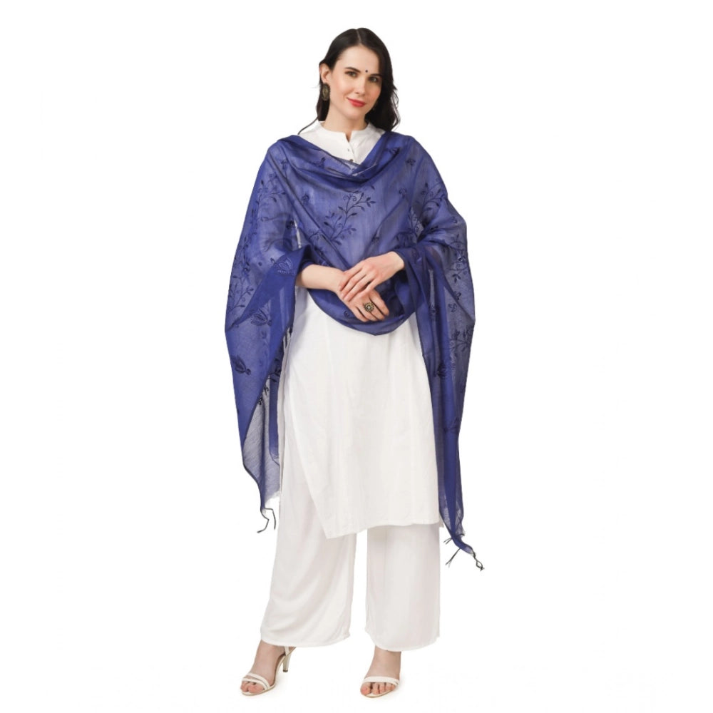 Women's Cotton Embroidered Dupatta (Blue, Length: 2.25 to 2.50 Mtr)