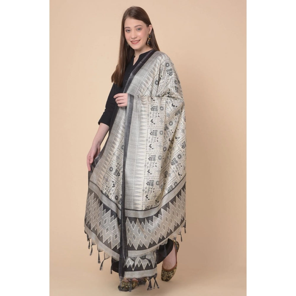 Women's Art Silk Printed Dupatta (Black, Length: 2.25 to 2.50 Mtr)