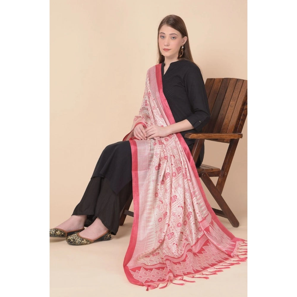 Women's Art Silk Printed Dupatta (Red, Length: 2.25 to 2.50 Mtr)