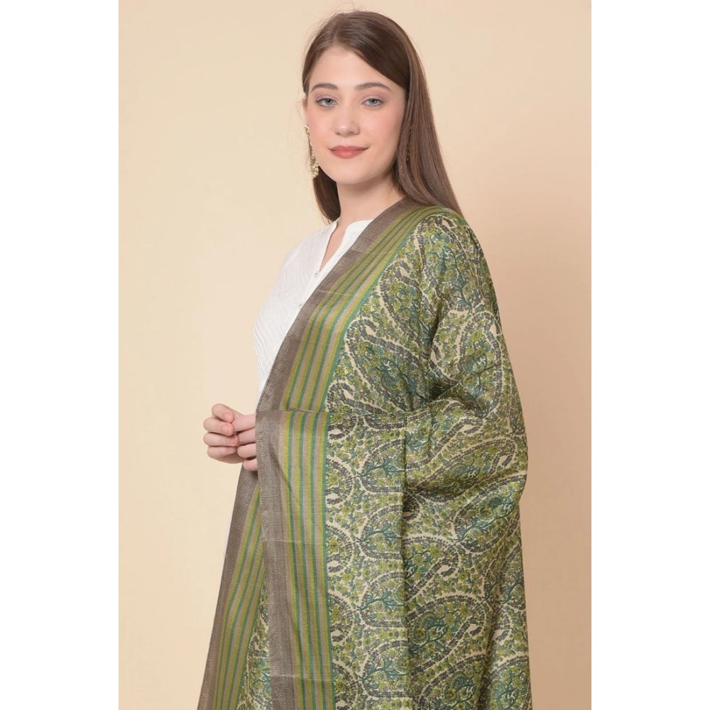 Women's Art Silk Printed Dupatta (Green, Length: 2.25 to 2.50 Mtr)