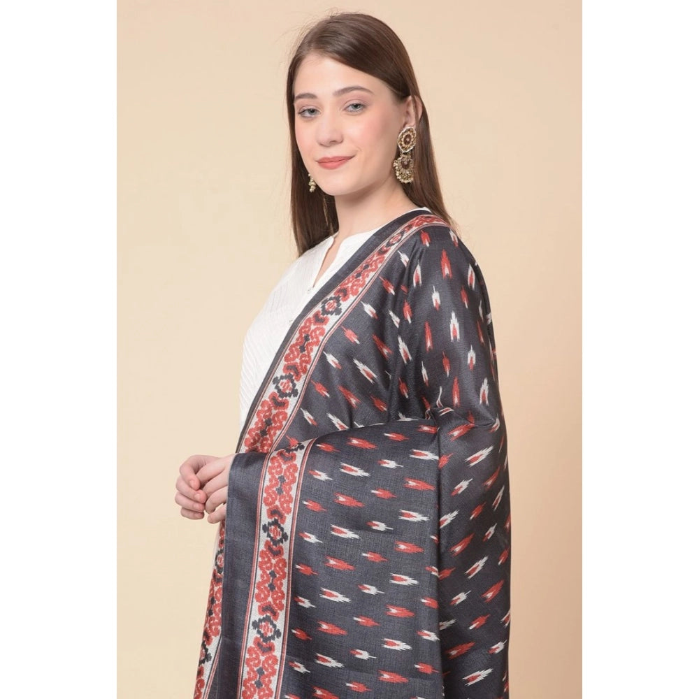 Women's Art Silk Printed Dupatta (Black, Length: 2.25 to 2.50 Mtr)
