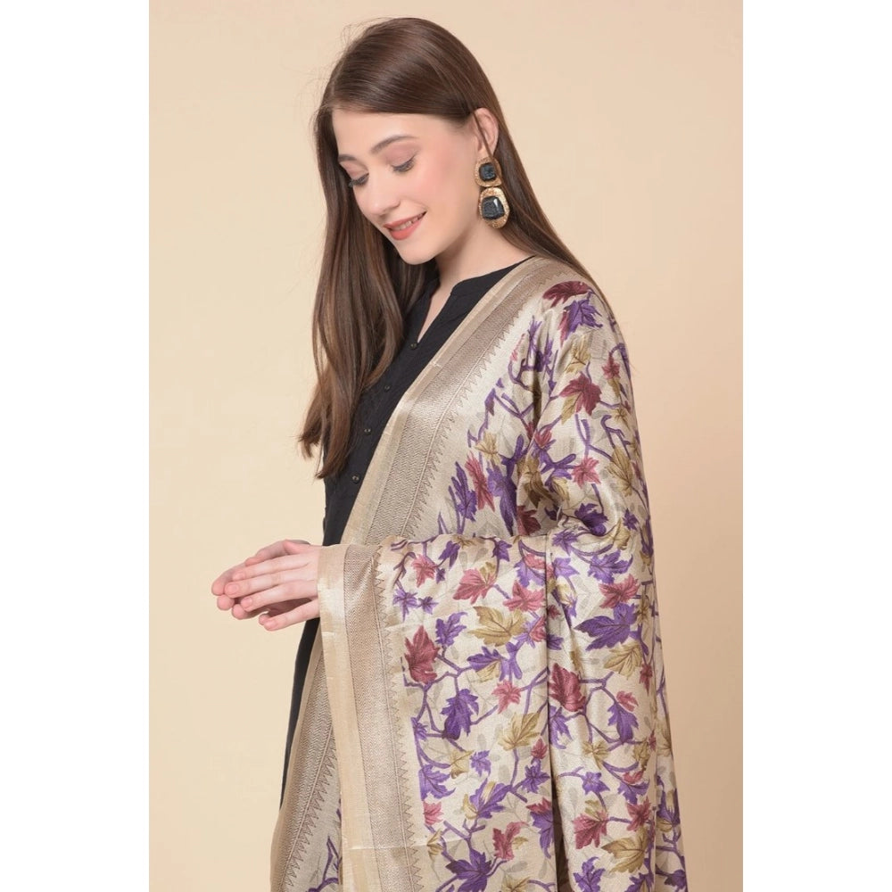 Women's Art Silk Printed Dupatta (Gold, Length: 2.25 to 2.50 Mtr)