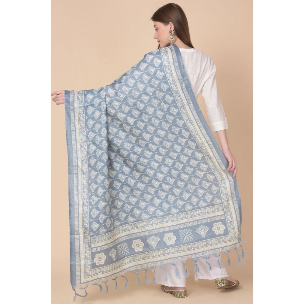 Women's Art Silk Printed Dupatta (Grey, Length: 2.25 to 2.50 Mtr)