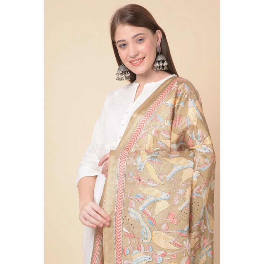 Women's Art Silk Printed Dupatta (Light Brown, Length: 2.25 to 2.50 Mtr)