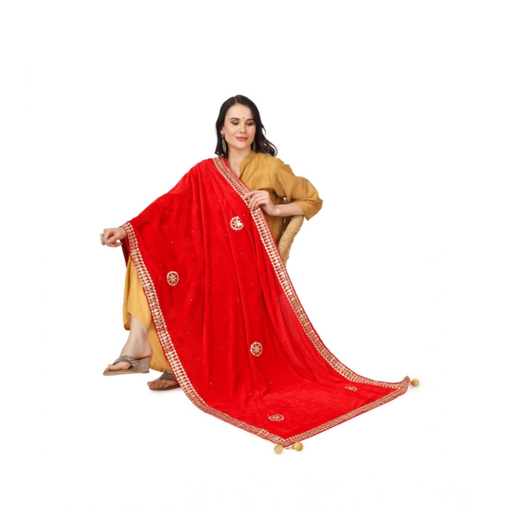 Women's Velvet Gotta Patti Dupatta (Red, Length: 2.25 to 2.50 Mtr)