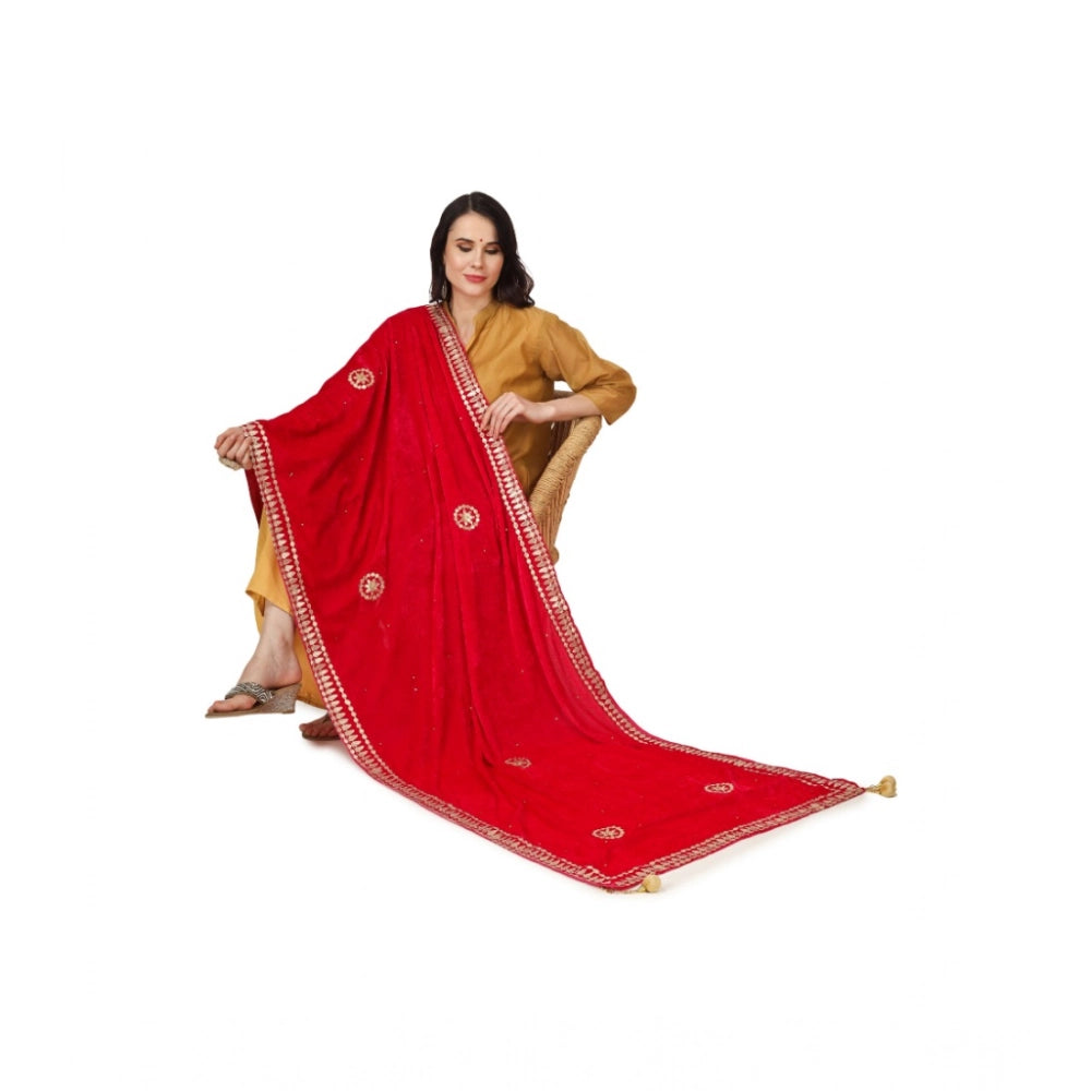 Women's Velvet Gotta Patti Dupatta (Pink, Length: 2.25 to 2.50 Mtr)