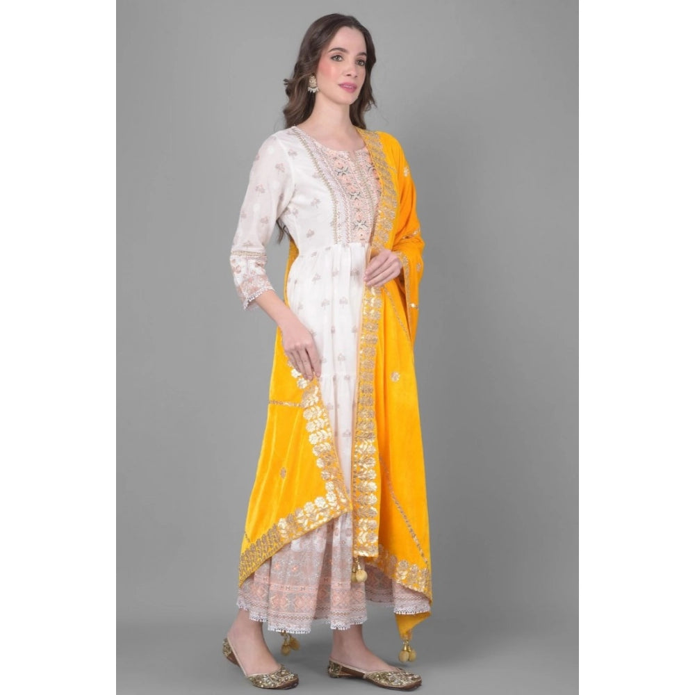 Women's Velvet Gotta Patti Dupatta (Yellow, Length: 2.25 to 2.50 Mtr)