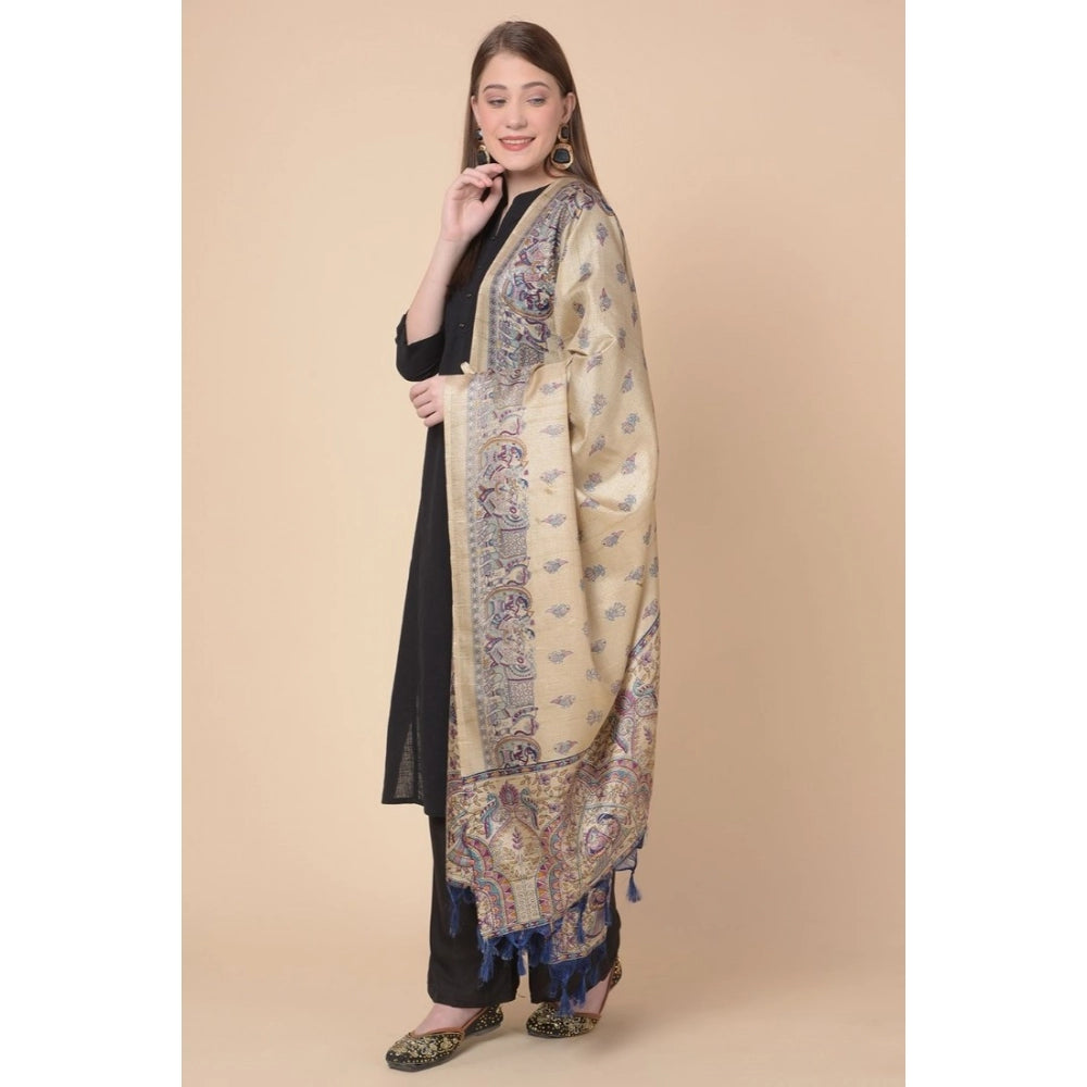 Women's Art Silk Printed Dupatta (Gold, Length: 2.25 to 2.50 Mtr)