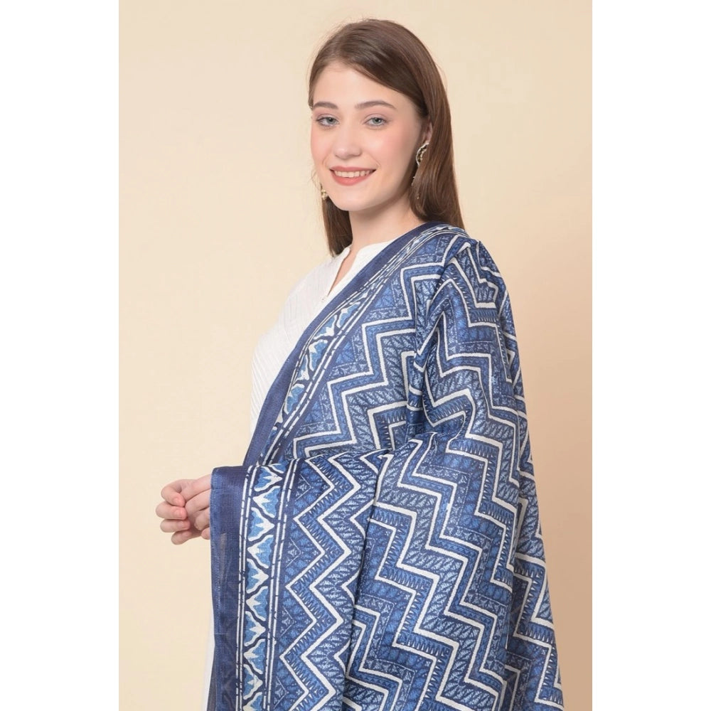 Women's Art Silk Printed Dupatta (Blue, Length: 2.25 to 2.50 Mtr)
