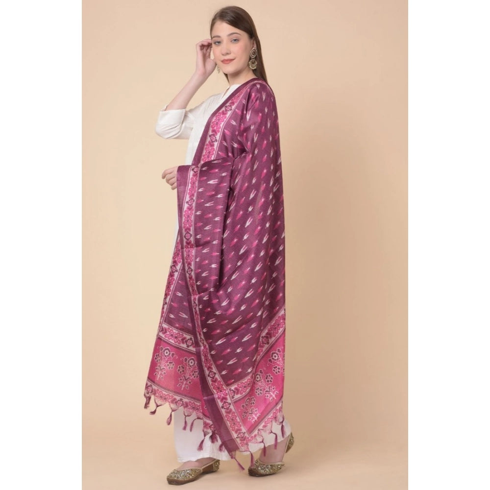Women's Art Silk Printed Dupatta (Purple, Length: 2.25 to 2.50 Mtr)
