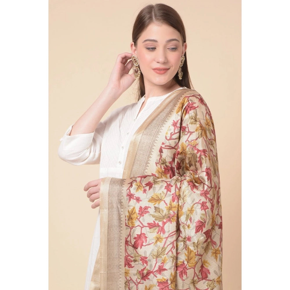 Women's Art Silk Printed Dupatta (Gold, Length: 2.25 to 2.50 Mtr)