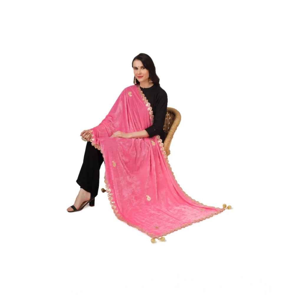 Women's Velvet Gotta Patti Dupatta (Pink, Length: 2.25 to 2.50 Mtr)