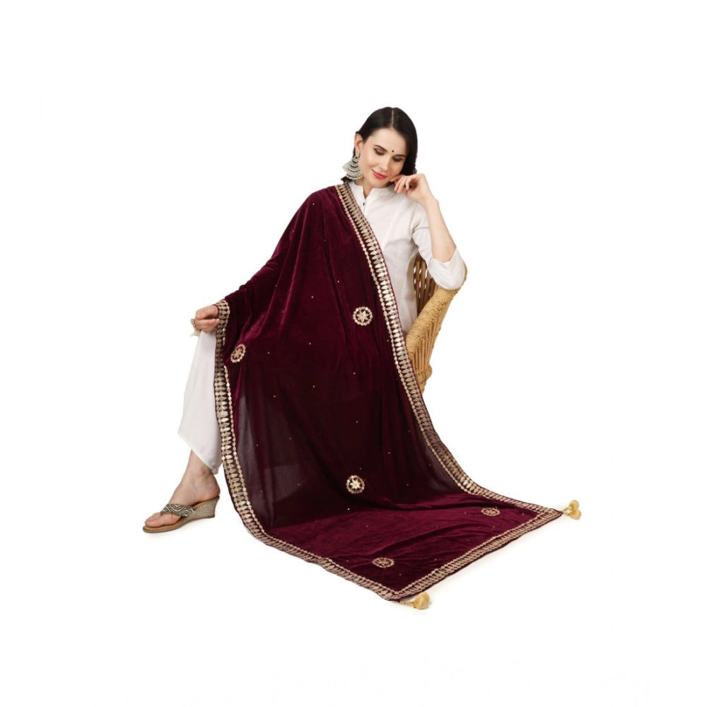 Women's Velvet Gotta Patti Dupatta (Purple, Length: 2.25 to 2.50 Mtr)