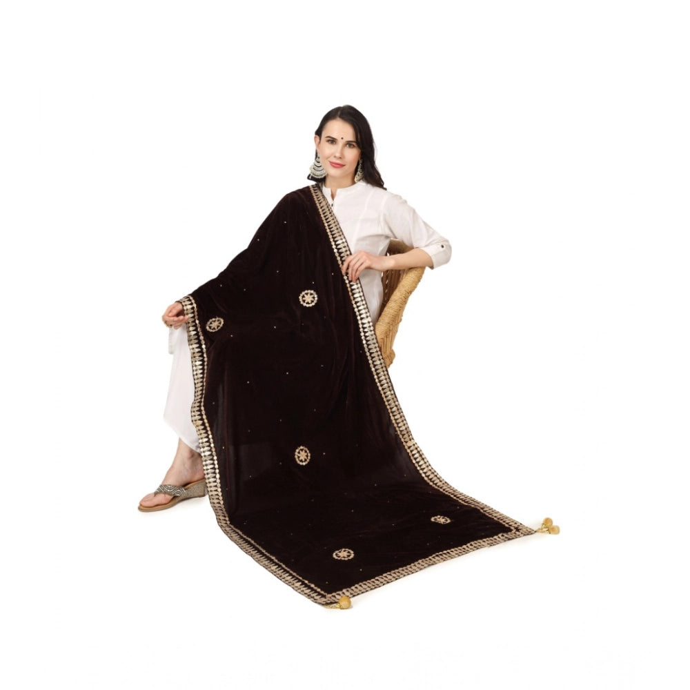 Women's Velvet Gotta Patti Dupatta (Brown, Length: 2.25 to 2.50 Mtr)