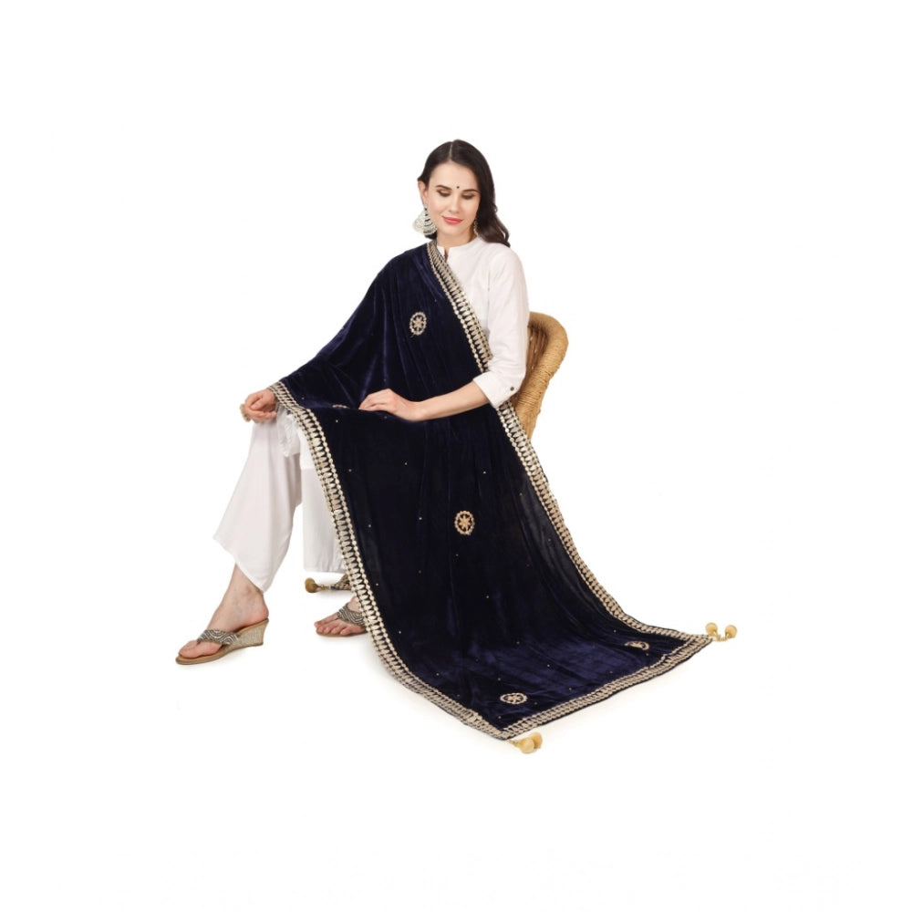 Women's Velvet Gotta Patti Dupatta (Blue, Length: 2.25 to 2.50 Mtr)