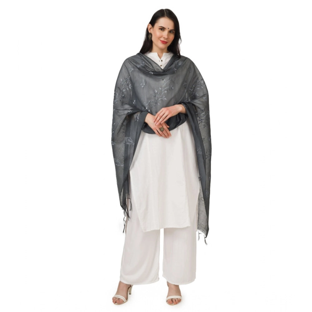 Women's Cotton Embroidered Dupatta (Grey, Length: 2.25 to 2.50 Mtr)