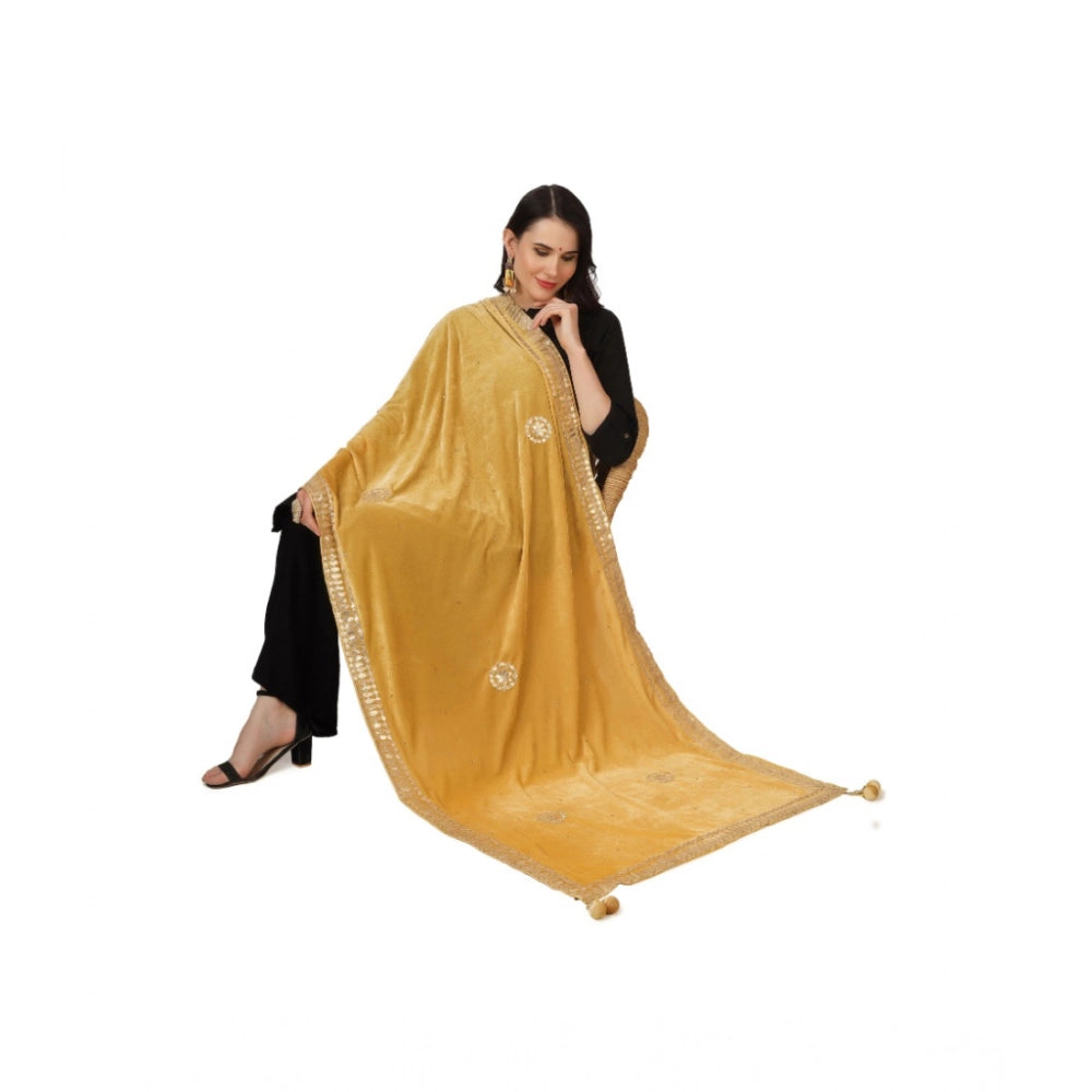 Women's Velvet Gotta Patti Dupatta (Yellow, Length: 2.25 to 2.50 Mtr)