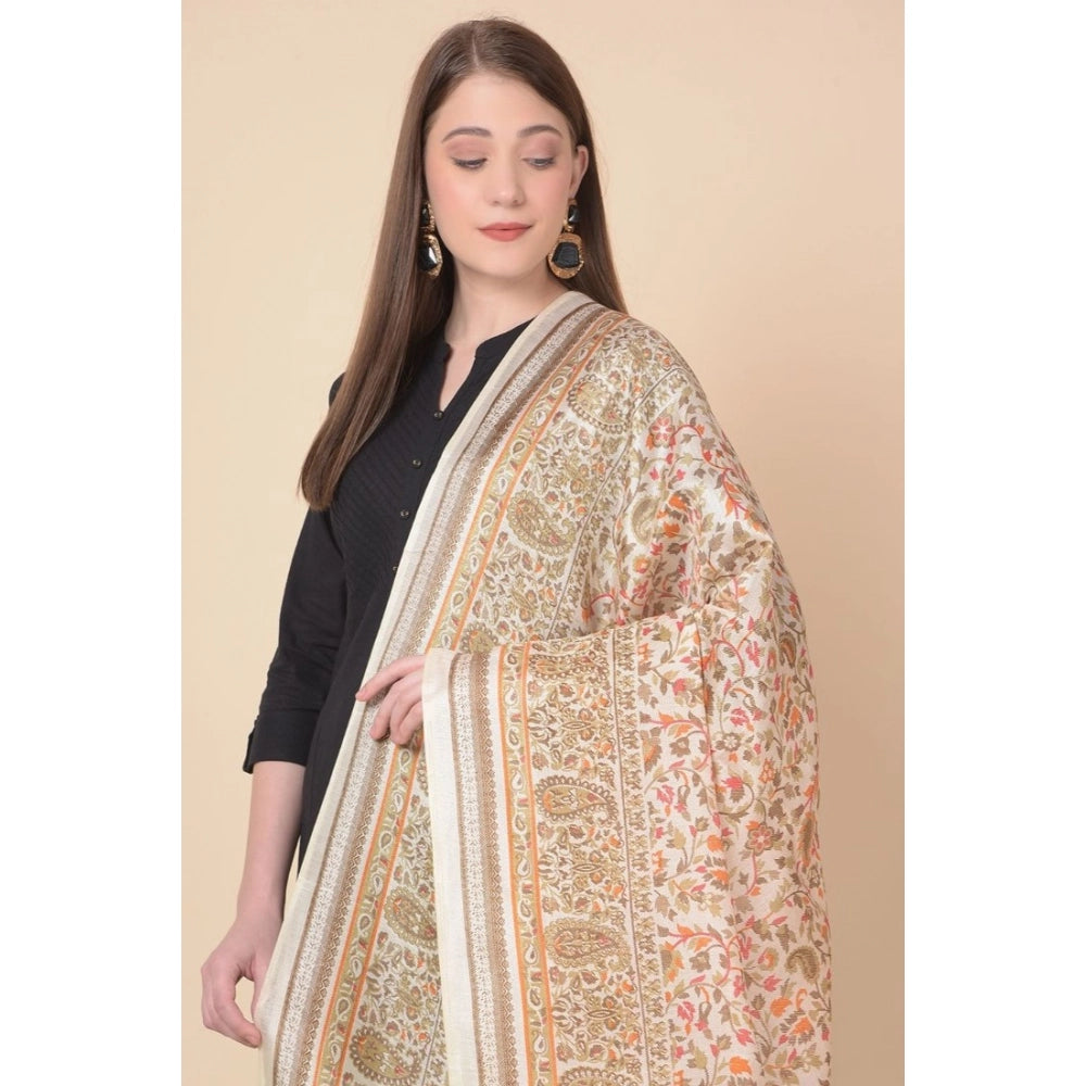 Women's Art Silk Printed Dupatta (White, Length: 2.25 to 2.50 Mtr)