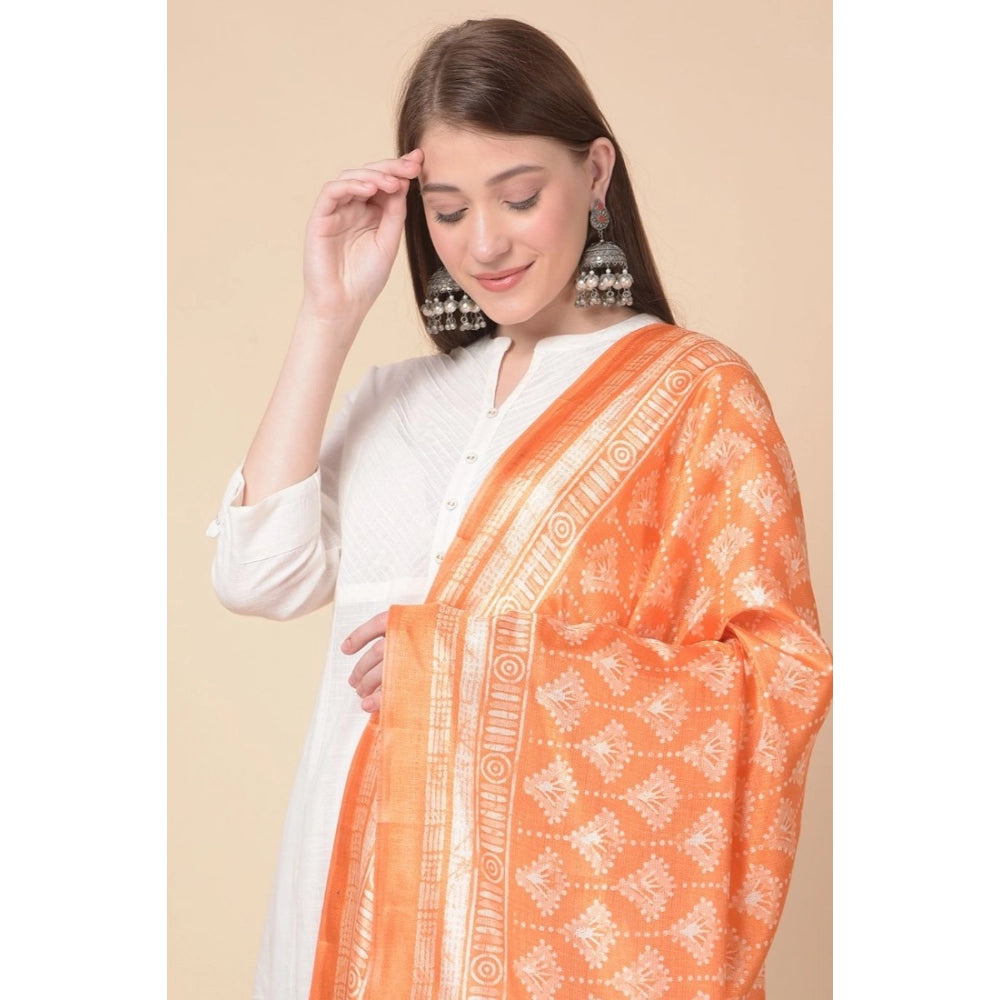 Women's Art Silk Printed Dupatta (Orange, Length: 2.25 to 2.50 Mtr)
