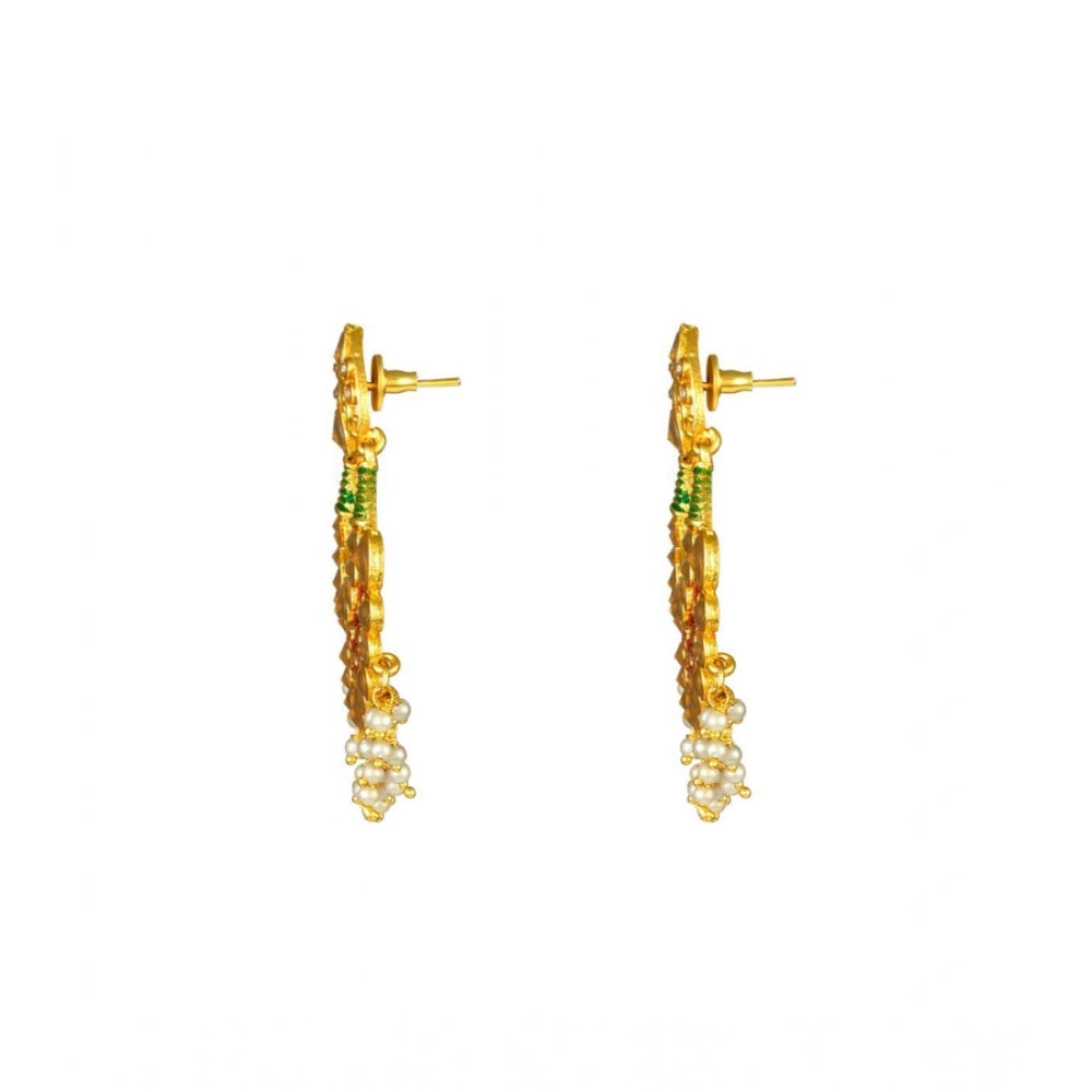 Women's Rose Gold Plated Alloy Kundan Earrings & Mangtikka (Red & Green)